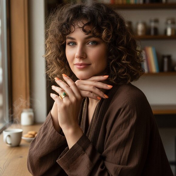 🆕️ Elegant 18K Gold Plated Adjustable Ring with Moss Agate Stone, Fits 7-8 💍 - Picture 13 of 17